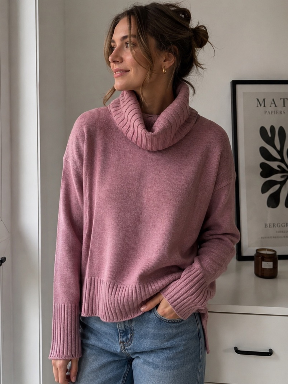 Halston 100% Extra Fine Merino Wool Turtleneck Sweater Pink Women S Quiet Luxury